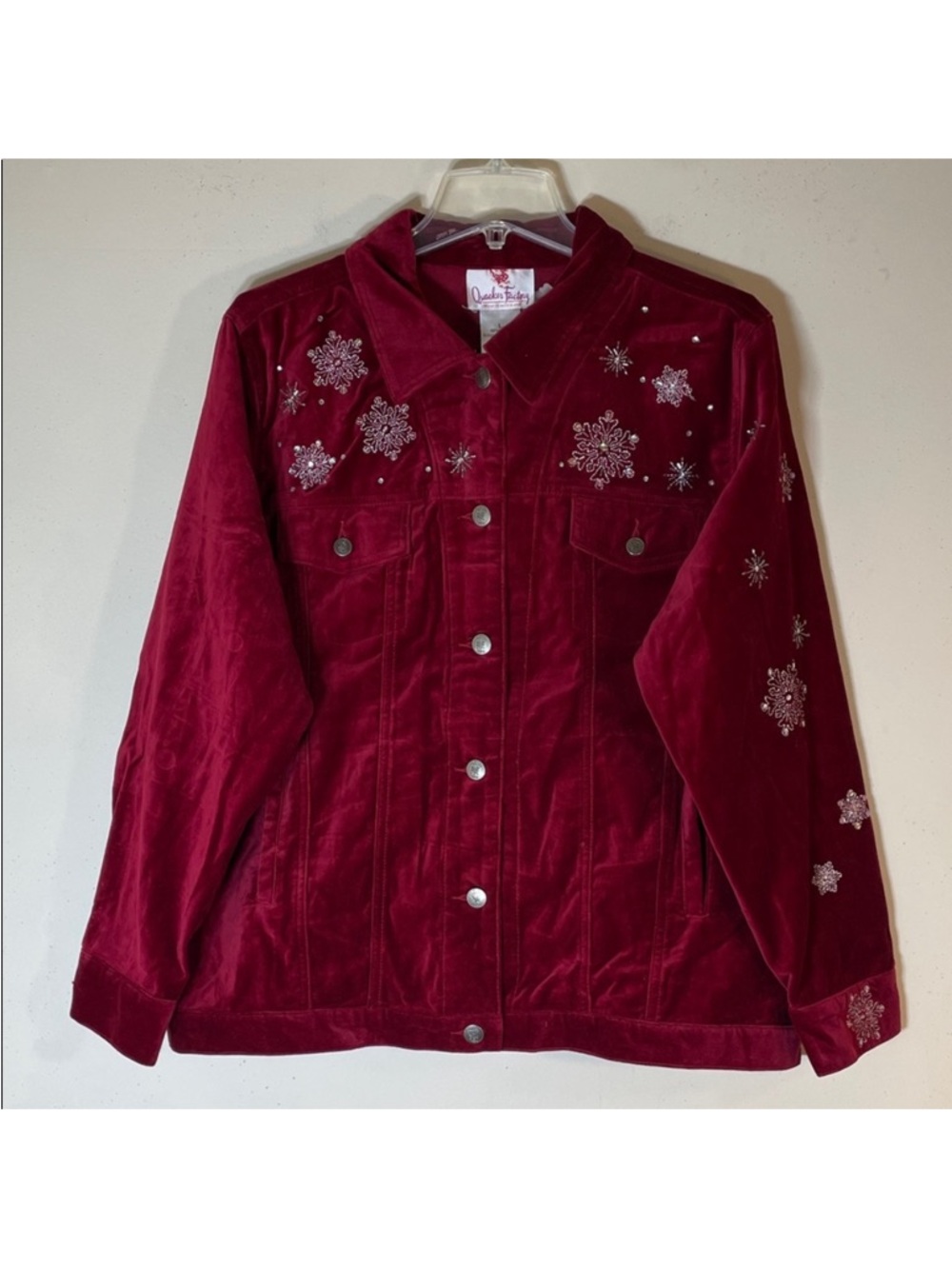 NEW! Quacker Factory Red Velveteen Jacket "Capture The Magic" Embroidery. Large.